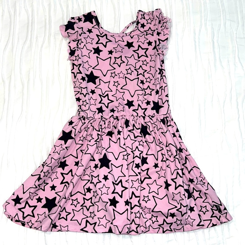 Light pink Pixielane twirl dress with black stars girls, size 5